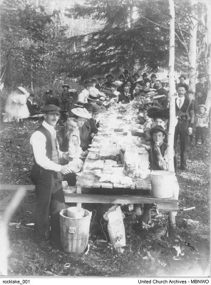 Sunday School Picnic at Rock Lake Camp, near Pilot Mound, Manitoba, c 1900  UCArchivesWpg rocklake001
